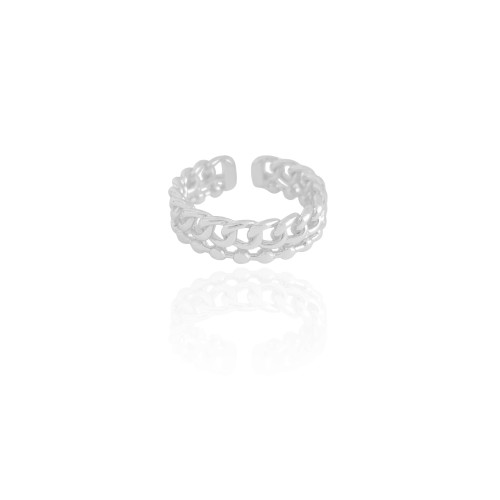 Anel Ajustável Elos Bolinhas Tamanho M Ródio Branco