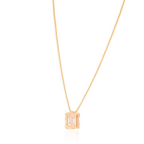 Gargantilha Veneziana Retângulo Orgânico Cristal Banhado a Ouro 18K - 45 cm