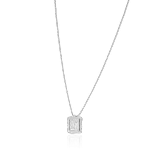 Gargantilha Veneziana Retângulo Orgânico Cristal Ródio Branco - 45 cm