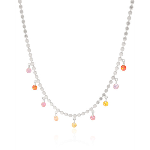 Choker Plaquinhas Pontos de Luz Coloridos Ródio Branco