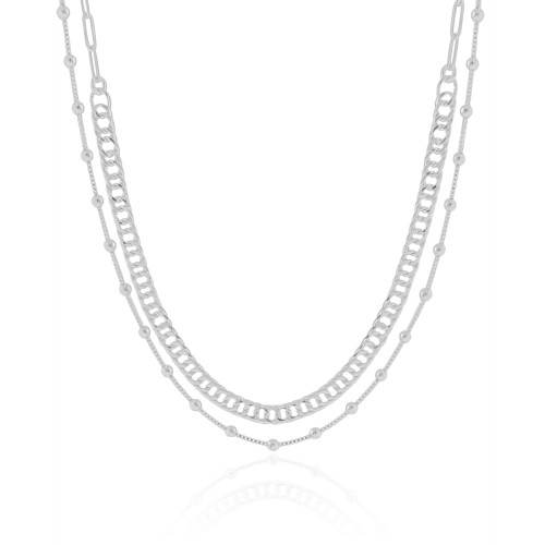 Choker Dupla Elos Bolinhas Lisas Ródio Branco