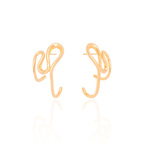 Brinco Fio Torcido Orgânico 3.2 cm Banhado a Ouro 18K