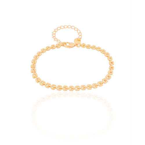 Pulseira Elos Duplos Quadrados 4 mm Banhado a Ouro 18K