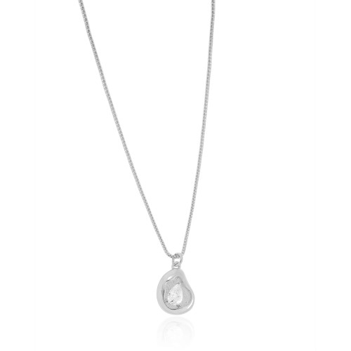 Gargantilha Veneziana Orgânico Liso Gota Cristal Ródio Branco - 45 cm