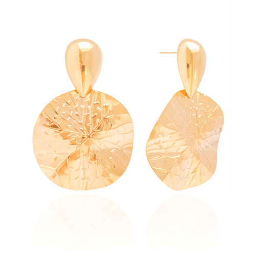 Brinco Gota Redondo Orgânico 5.5 cm Banhado a Ouro 18K