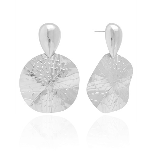 Brinco Gota Redondo Orgânico 5.5 cm Ródio Branco