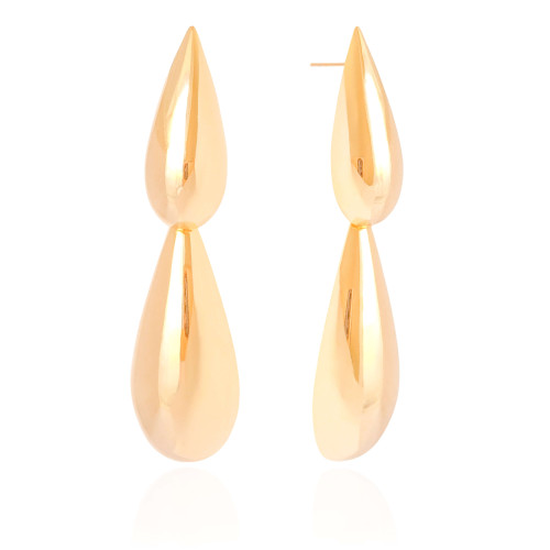 Brinco Gota Dupla Lisa 7.7 cm Banhado a Ouro 18K