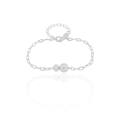 Pulseira Elos Bolas Lisas Ródio Branco