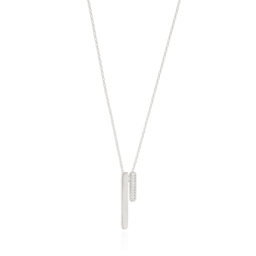 Gargantilha Elos Palitos Duplos Cravejado Cristal Ródio Branco - 40 cm