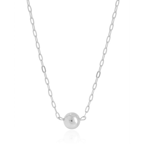 Gargantilha Elos Bola Lisa 12 mm Ródio Branco - 45 cm