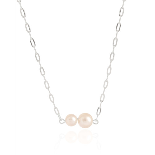 Choker Elos Pérolas Ródio Branco