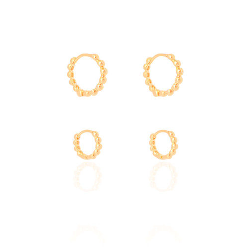 Dupla de Argolas Bolinhas Banhado a Ouro 18K