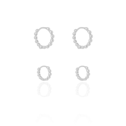 Dupla de Argolas Bolinhas Ródio Branco