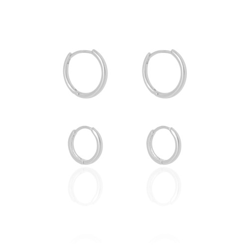 Dupla de Argolas Fio Lisas Ródio Branco