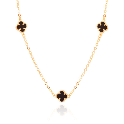 Choker Elos Trevos Tom Onix 1.0 cm Banhado a Ouro 18K