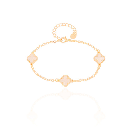 Pulseira Elos Trevos Tom Madrepérola Banhado a Ouro 18K