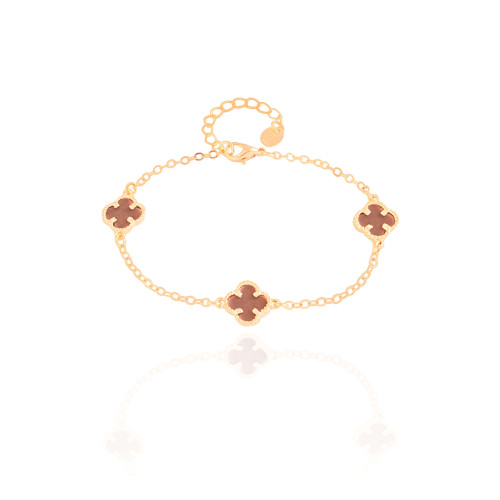 Pulseira Elos Trevos Tom Rubi Banhado a Ouro 18K