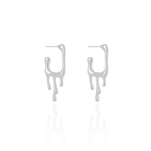 Brinco Argola Quadrada Lisa Derretida 3.5 cm Ródio Branco