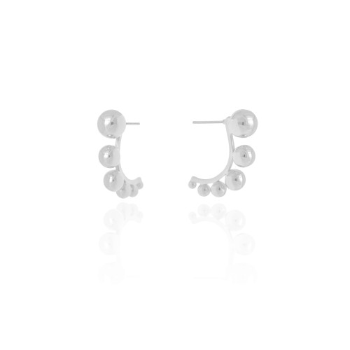 Brinco Palito Curvado Bolas Lisas Ródio Branco