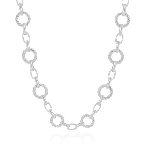 Gargantilha Elos Redondos Detalhados 1.3 cm Ródio Branco - 40 cm