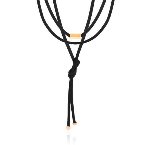 Cordão Camurça Preta Retângulo 4 mm Banhado a Ouro 18K - 1,5 m