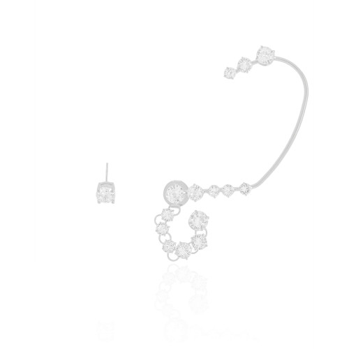 Ear Cuff Franja Pontos de Luz Cristal Ródio Branco