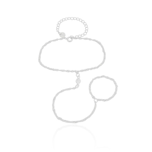Pulseira Hand Chain Singapura 2 mm Ródio Branco