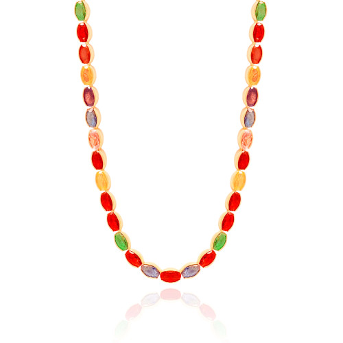 Choker Ovais Coloridos 4 mm Banhado a Ouro 18K