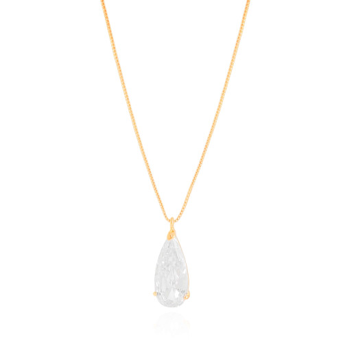Gargantilha Longa Gota Cristal 2.6 cm Banhado a Ouro 18K - 60 cm