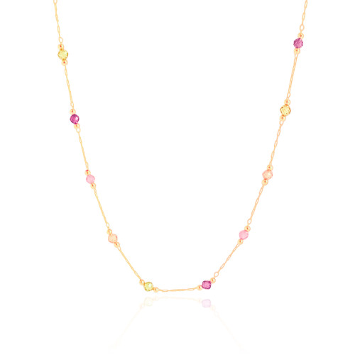 Choker Elos Cristais Coloridos 3 mm Banhado a Ouro 18K