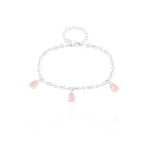 Pulseira Gomos Gotas Safira Rosa Ródio Branco
