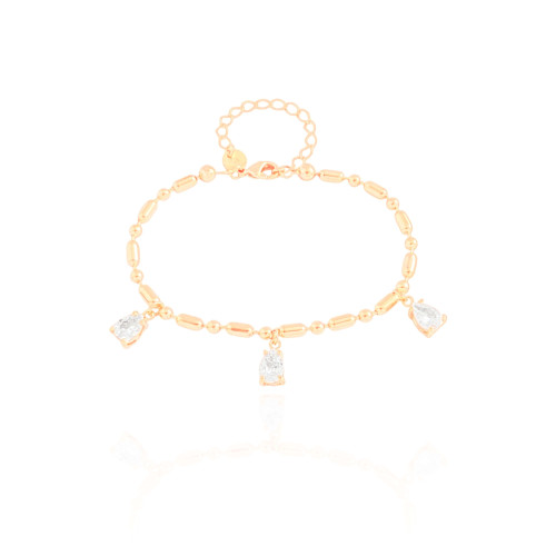 Pulseira Gomos Gotas Cristal Banhado a Ouro 18K