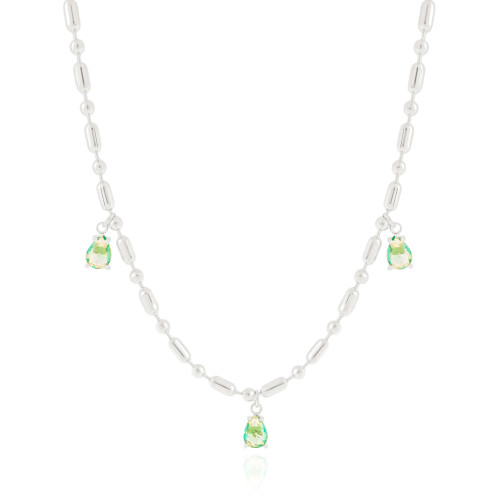 Gargantilha Gomos Gotas Turmalina Ródio Branco - 40 cm