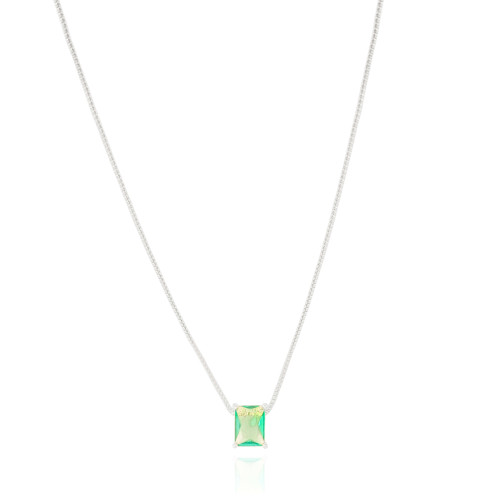 Gargantilha Pingente Retangular Turmalina Ródio Branco - 45 cm