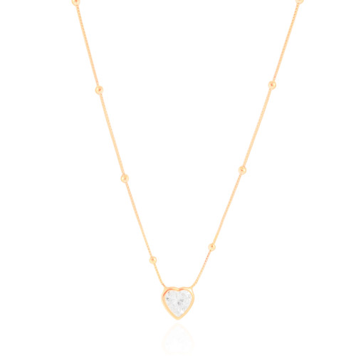 Gargantilha Veneziana Bolinhas Coração Cristal Banhado a Ouro 18K - 45 cm