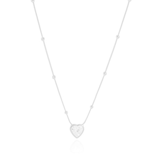 Gargantilha Veneziana Bolinhas Coração Cristal Ródio Branco - 45 cm