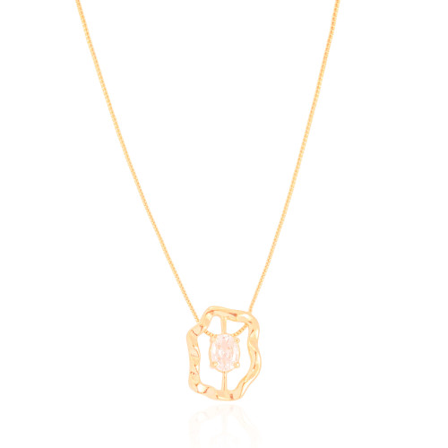 Gargantilha Oval Orgânico Ponto de Luz Cristal Banhado a Ouro 18K - 45 cm