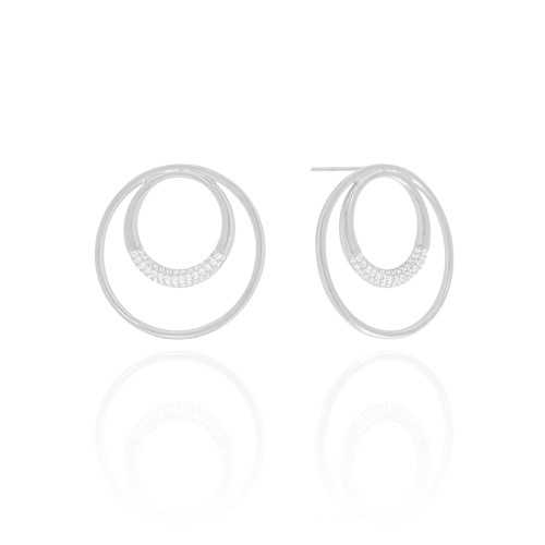 Brinco Argola Frontal Dupla Cravejada Cristal 2.9 cm Ródio Branco