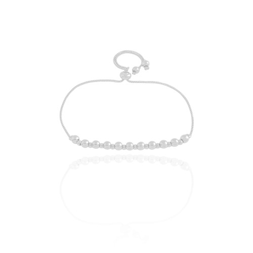 Pulseira Bolinhas Lisas Fecho Gravata Ródio Branco