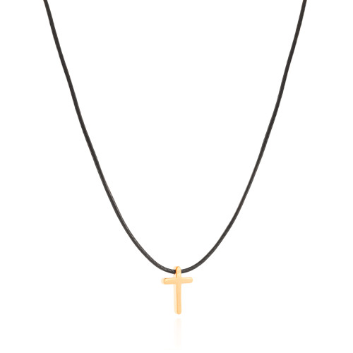 Choker Fio Coreano Preto Cruz Lisa Banhado a Ouro 18K