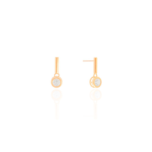 Brinco Palito Tubo Ponto de Luz Cristal Banhado a Ouro 18K