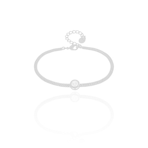Pulseira Veneziana Dupla Ponto de Luz Cristal Ródio Branco