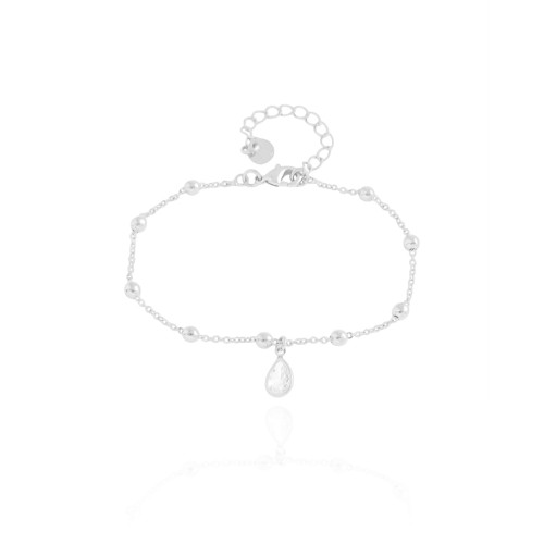 Pulseira Elos Bolinhas Gota Cristal Ródio Branco