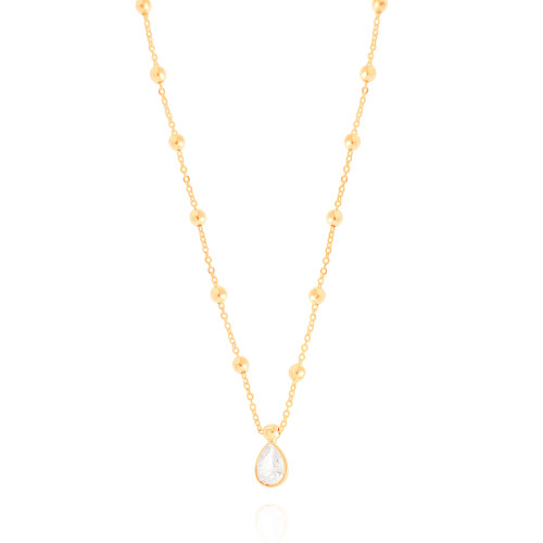 Gargantilha Elos Bolinhas Gota Cristal Banhado a Ouro 18K - 40 cm