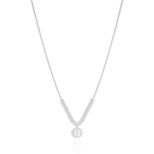 Gargantilha Veneziana Canutilhos Ponto de Luz Cristal Ródio Branco - 40 cm