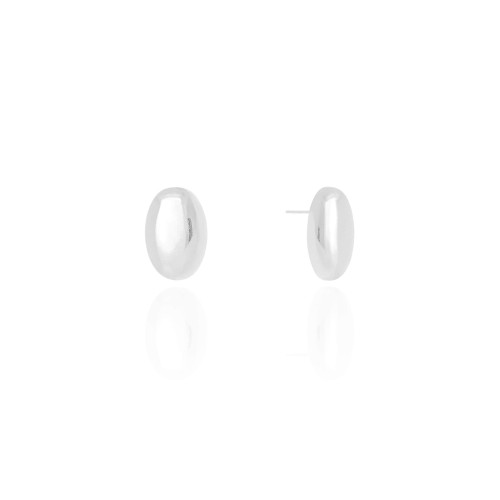 Brinco Oval Liso 1.7 cm Ródio Branco