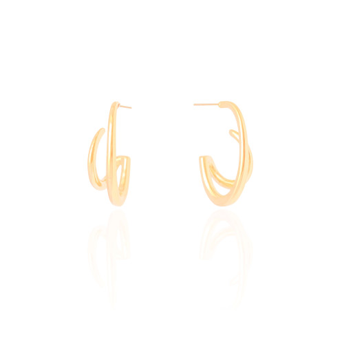 Brinco Argola Filetes Duplos Lisos 2.7 cm Banhado a Ouro 18K