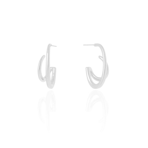 Brinco Argola Filetes Duplos Lisos 2.7 cm Ródio Branco