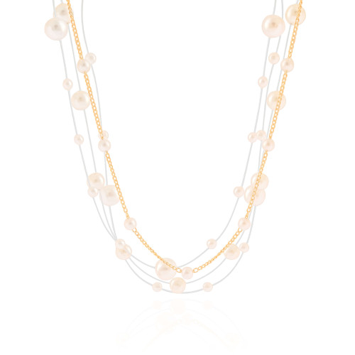 Choker Grumet Nylon com Pérolas Banhado a Ouro 18K