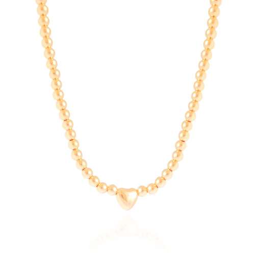 Choker Bolinhas Coração Liso Banhado a Ouro 18K